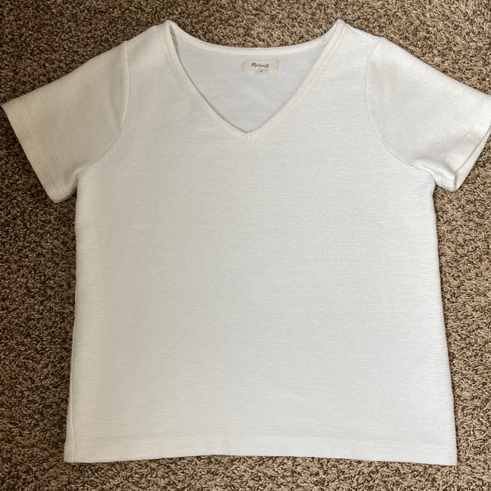 Madewell Ottoman Jacquard Ruched-Front V-Neck Textured Tee  S